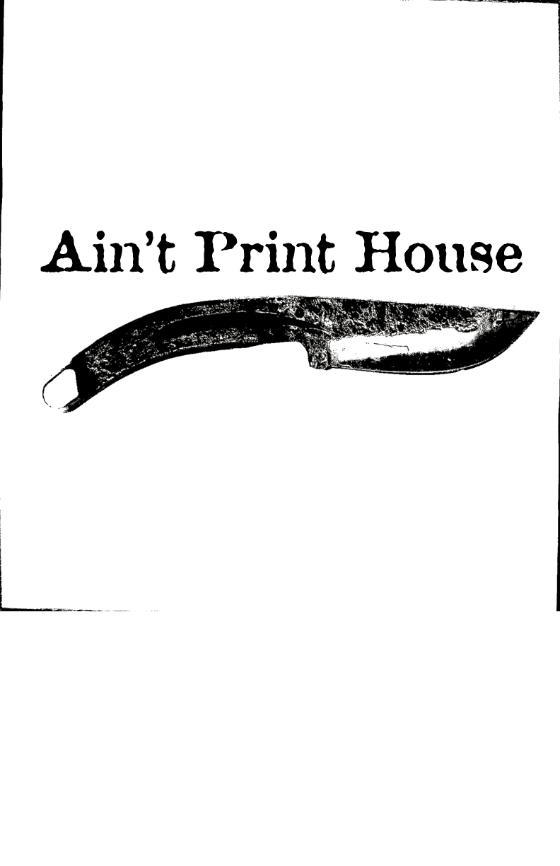 A high-contrast black and white photograph of a curved knife with a textured handle.