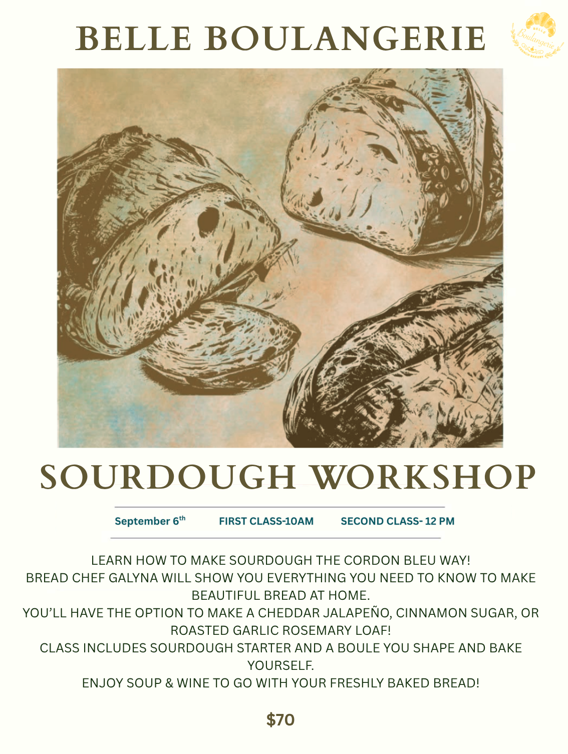 12 PM- Bread making class - September 6th