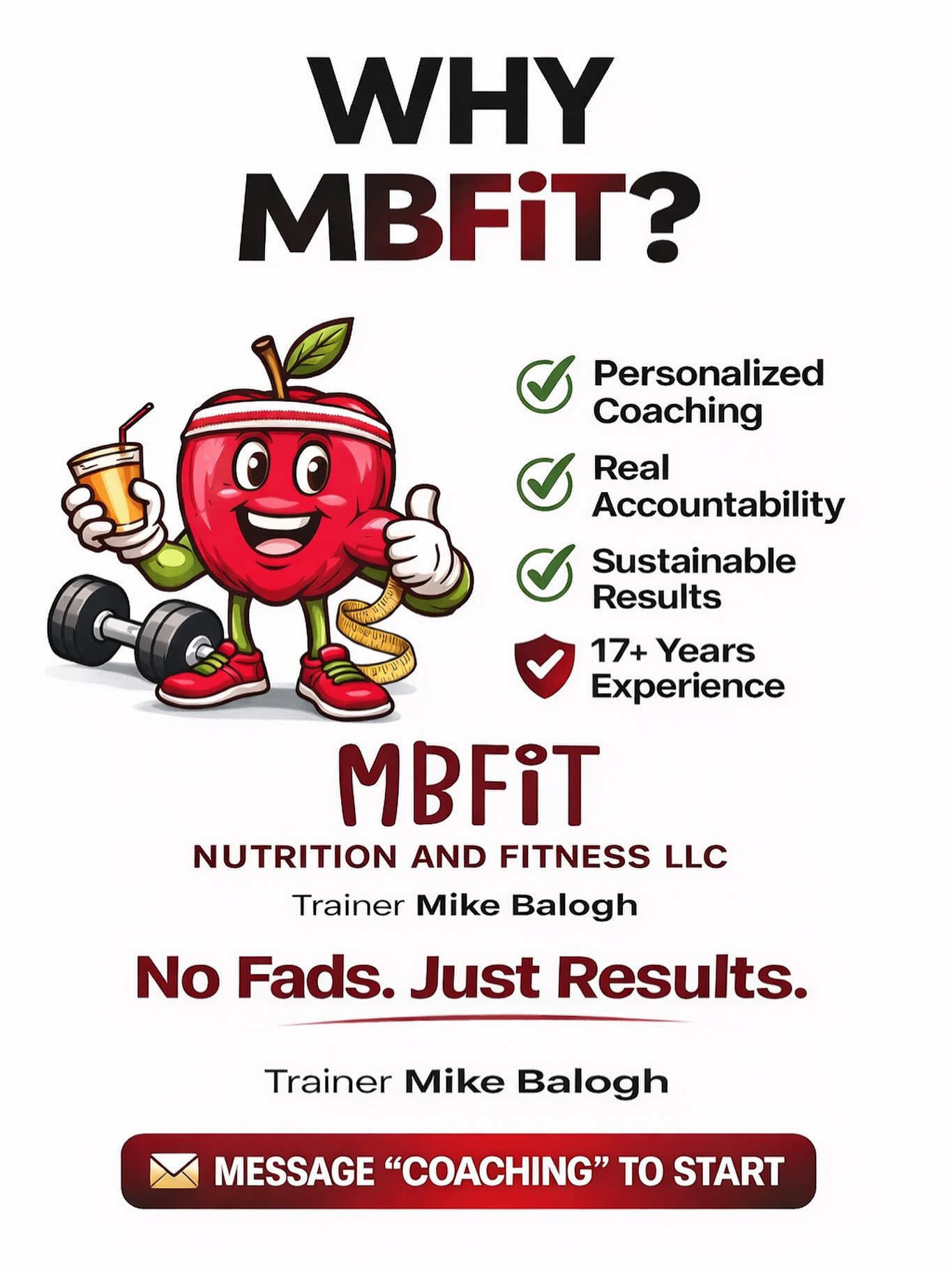 Why Choose MBFiT?

🎯 A Plan Built Around You!
No cookie-cutter programs. Your goals, your lifestyle, your schedule &mdash; every recommendation is crafted specifically for where you are and where you want to go.

🧠 Mindset Meets Method!
Real result