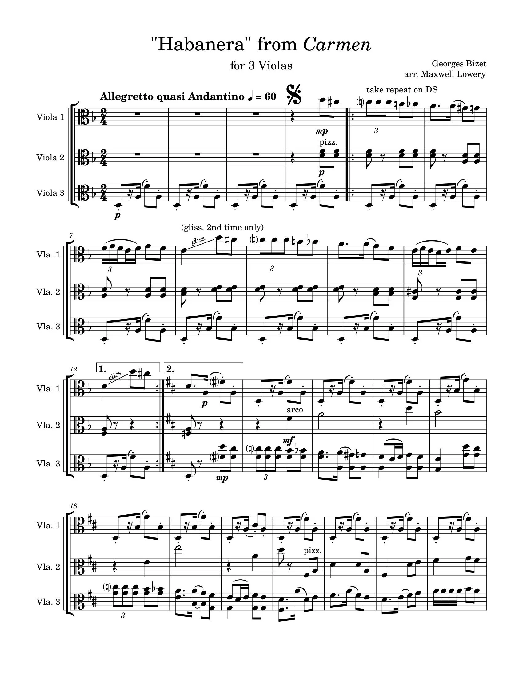 "Habanera" from Carmen (for three violas)