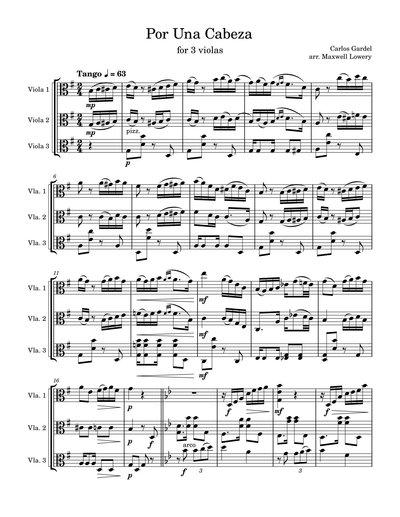 Por una Cabeza (for three violas)