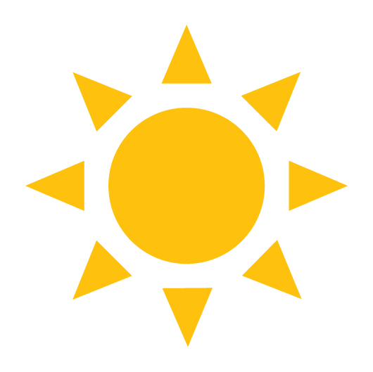 Yellow sun with a central circle and eight triangular rays.