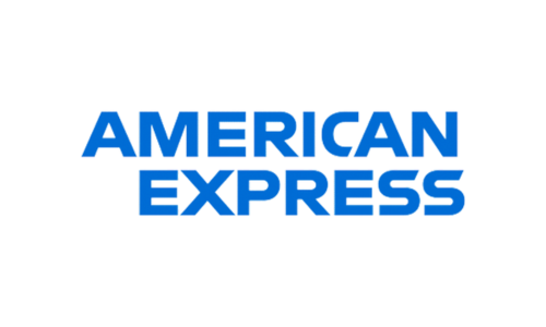 The American Express logo with blue text on a black background.