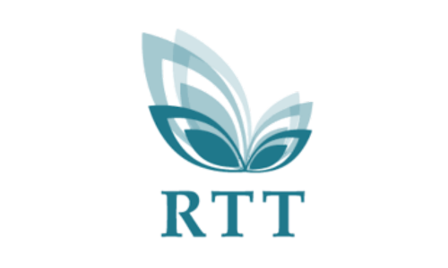 A logo featuring a stylized blue flower with overlapping petals and the text 'RTT' beneath it.