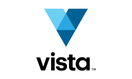 Vista logo with a multicolored geometric triangle above the word 'vista'.