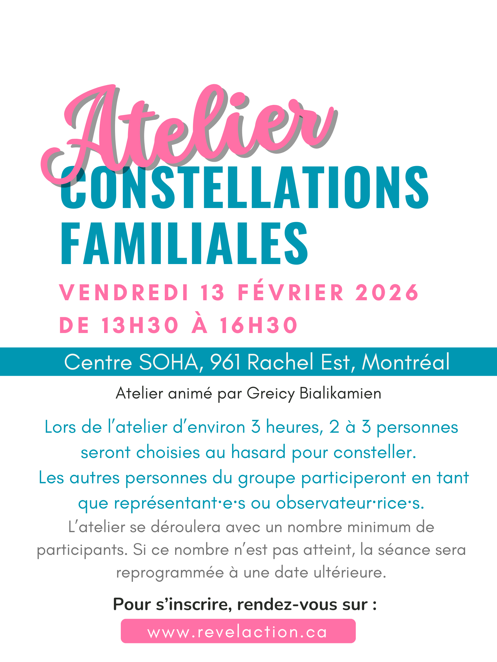 Atelier de constellations familiales - vendredi 13 février - de 13h30 à 16h30 (en français)