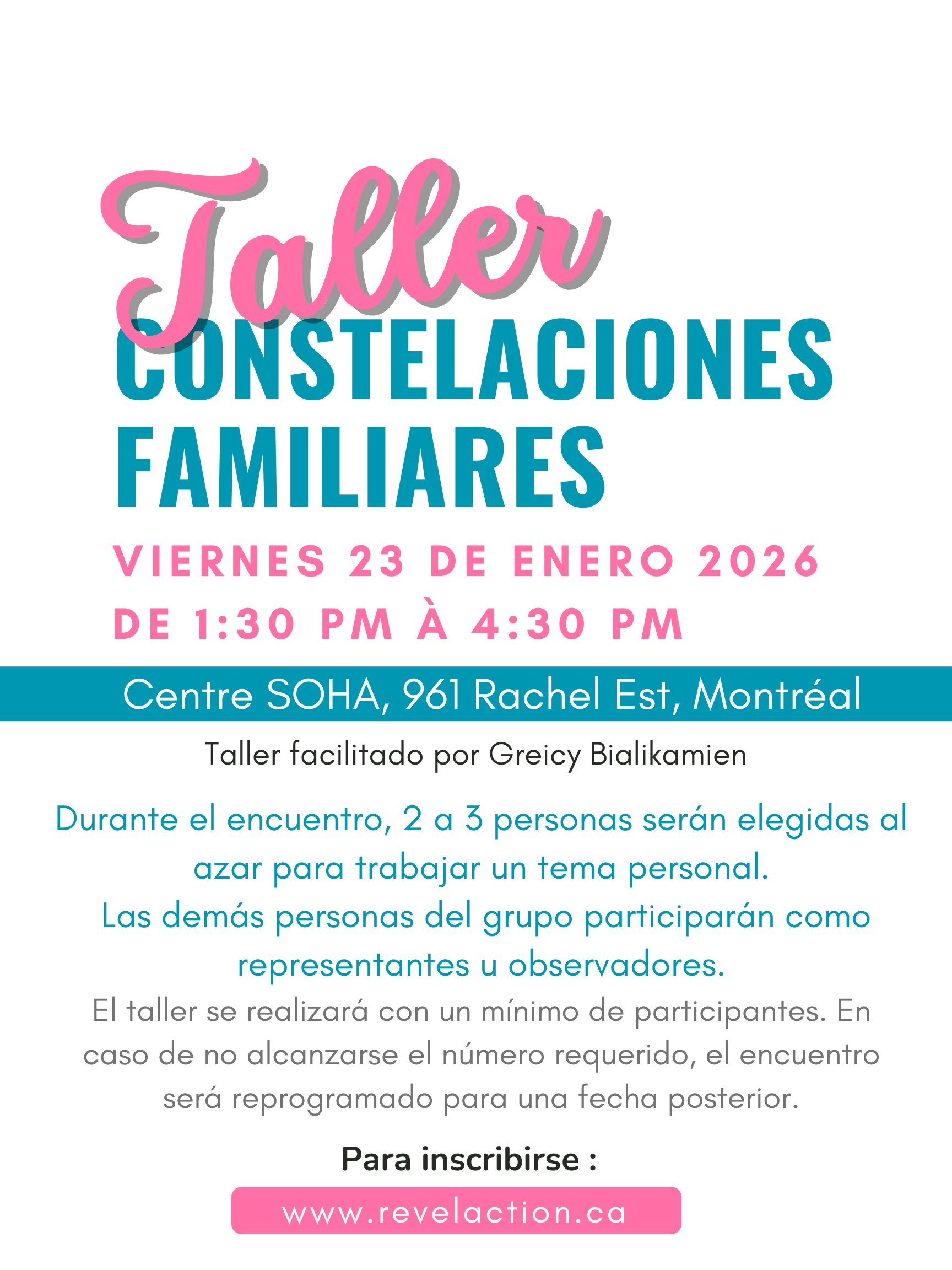 Taller de constelaciones familiares - viernes 23 de Enero - de 1:30 pm a 4:30 pm (en español)