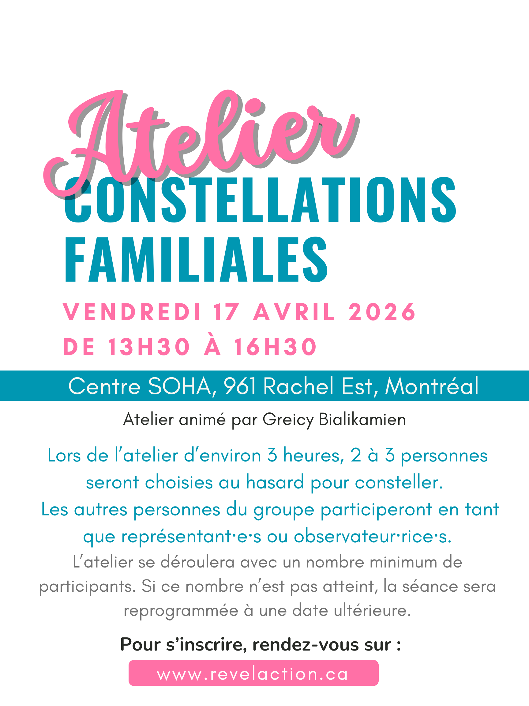 Atelier de constellations familiales - vendredi 17 avril - de 13h30 à 16h30 (en français)