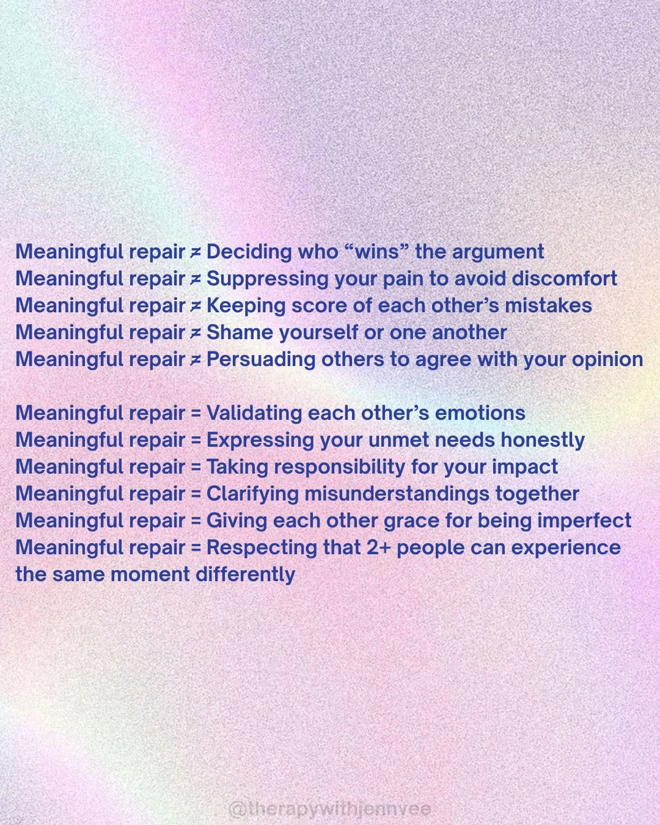 The way we repair after conflict is a significant indication of the relationship/friendship&rsquo;s health. Meaningful repair is intentional, compassionate, and (quite honestly) difficult. 

Gottman&rsquo;s research suggests that, on average, 70% of 