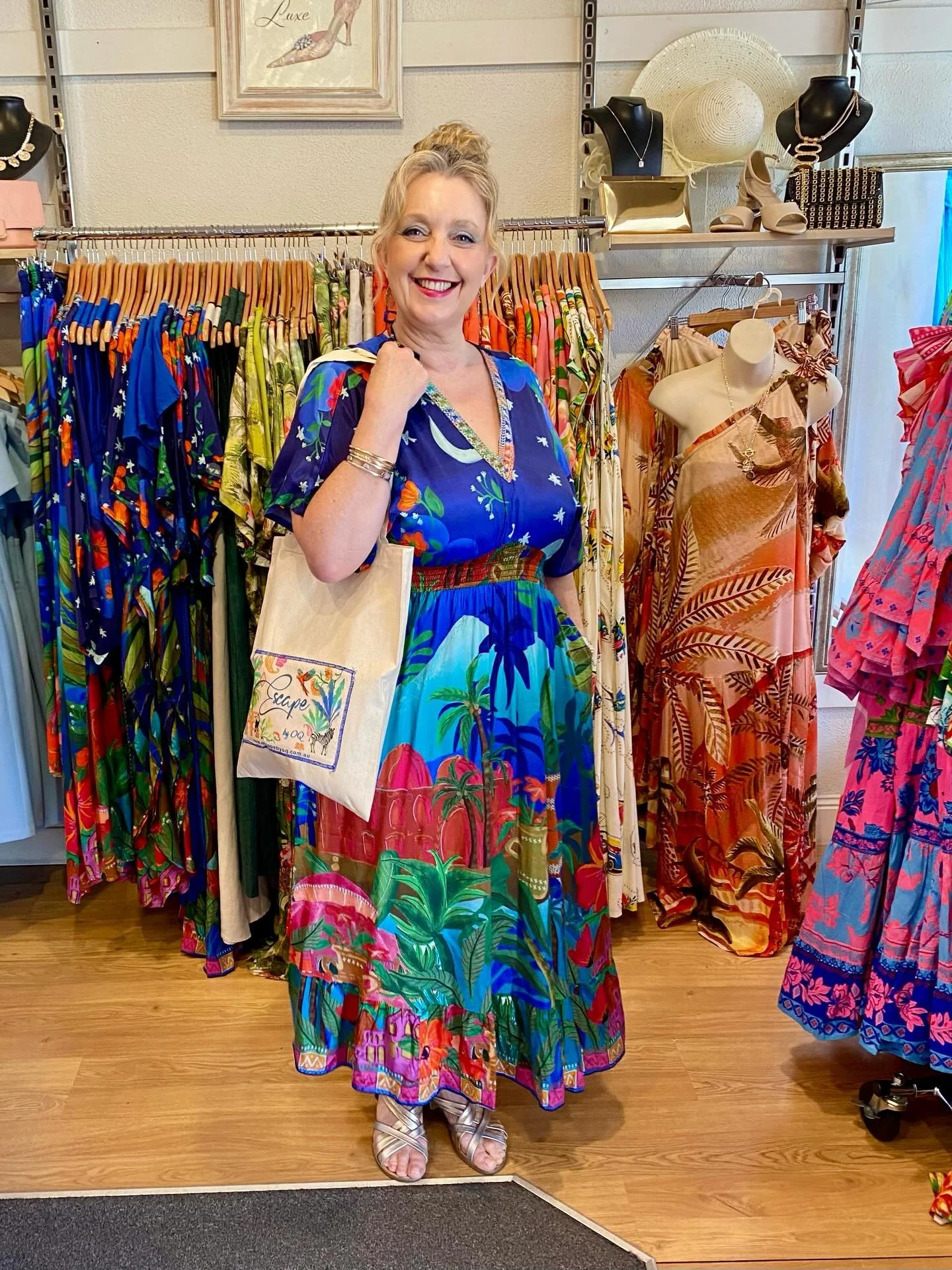 Dreaming of a tropical escape?🌴Get in the vibe with beautiful ESCAPE fashion from QLD&hellip;amazing prints and gorgeous designs from sizes 8-24, in dresses, tops and pants, perfect for Summer! Get this FREE tote bag with any purchase from the Escap