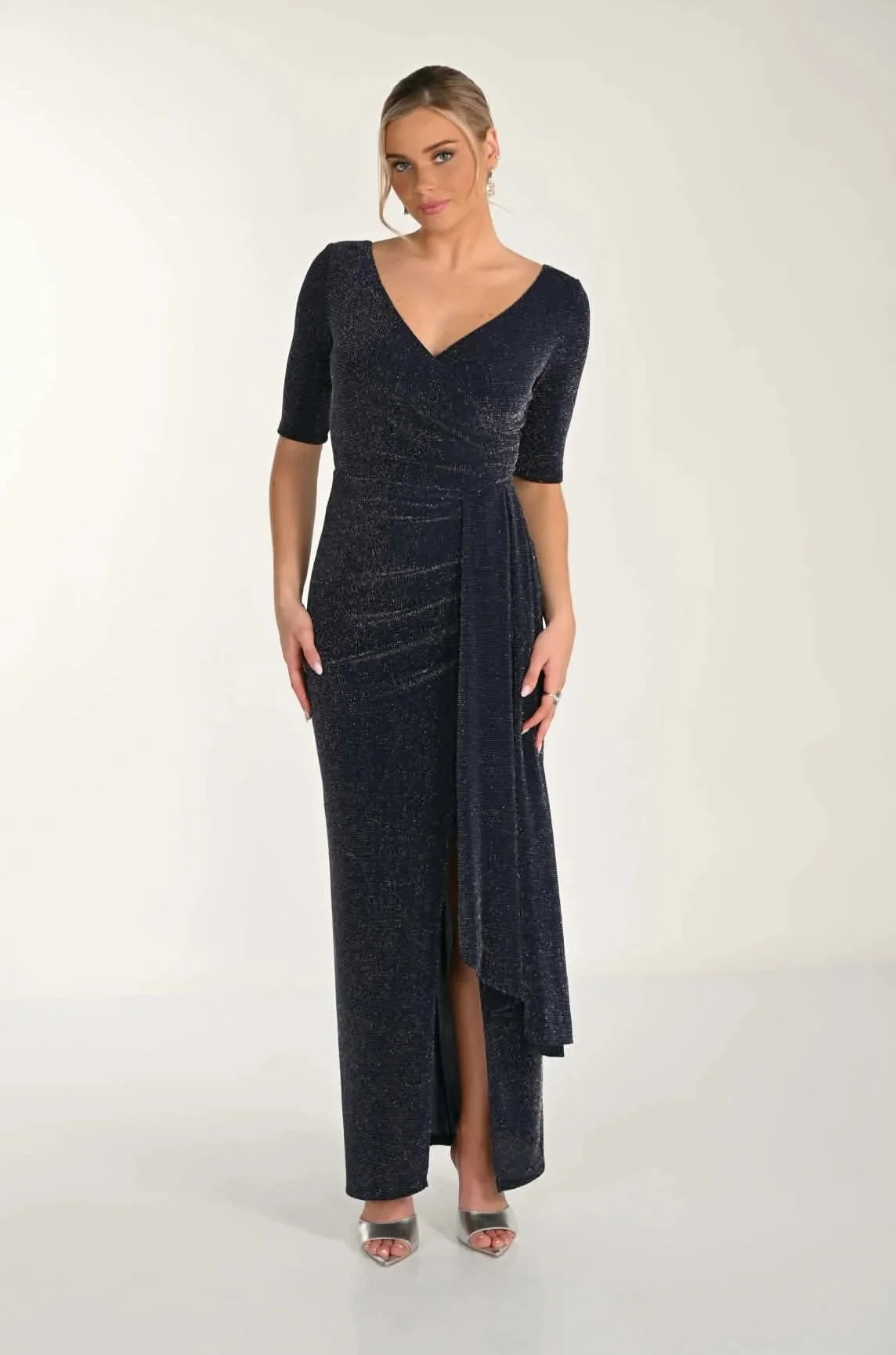 Frank Lyman Navy sparkle mid-sleeve gown
