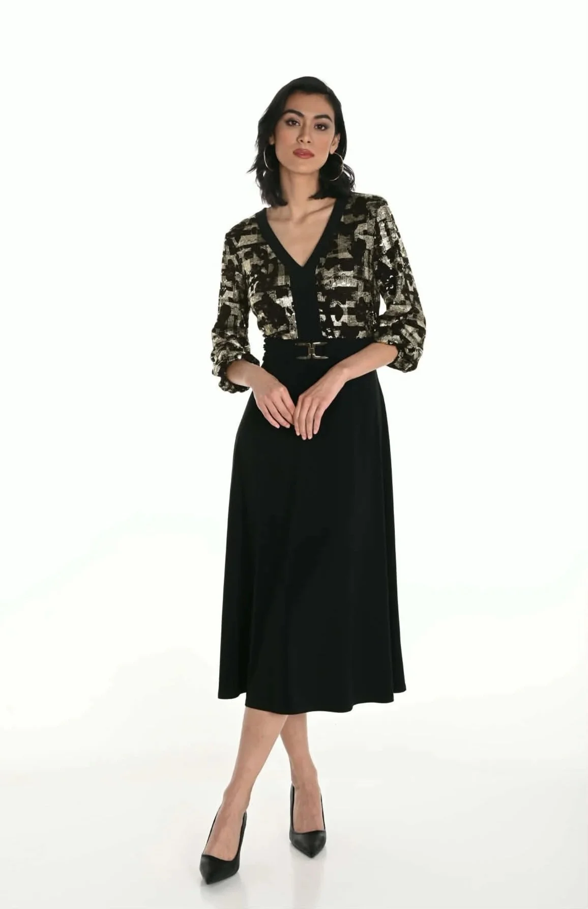 Frank Lyman Black and gold midi dress