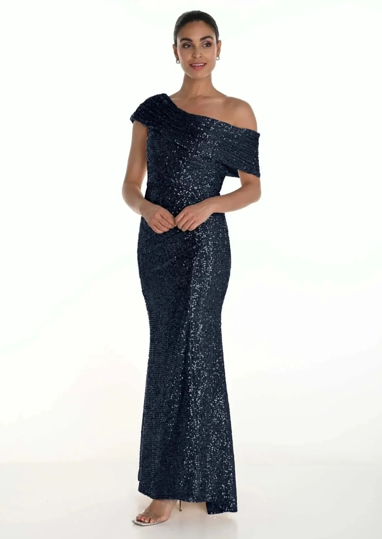 Frank Lyman Navy sequined off-shoulder gown