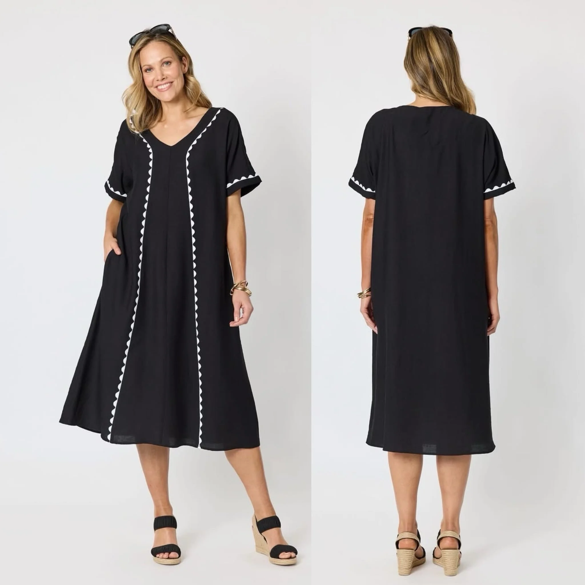 A new black and white dress to love from Clarity! It&rsquo;s a classic, easy-wear, A-line style in a midi length, in a soft floaty viscose, and comes in sizes S to 3XL🖤 It&rsquo;s ideal for Spring and Summer but you can wear it now with a jacket and