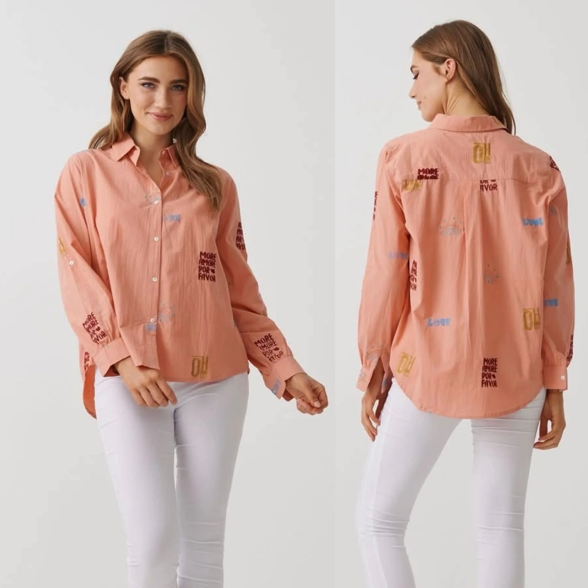 New week, new fashion! Hi Friends!🙋&zwj;♀️We&rsquo;re loving unpacking so many new Spring goodies, such as this fun cotton shirt by Holmes &amp; Fallon&hellip;&rdquo;More Amour Por Favor&rdquo;❤️&hellip;so cute and good for our current transeasonal 