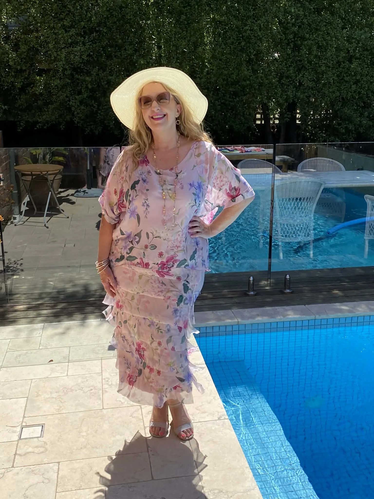 La Strada Tiered Pink silk dress