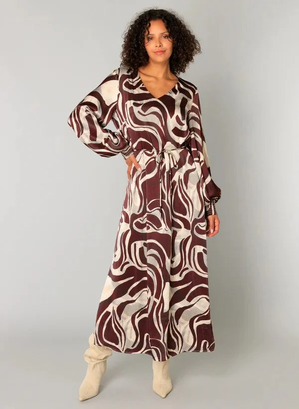 YEST CURVE Burgundy Satin Print Dress