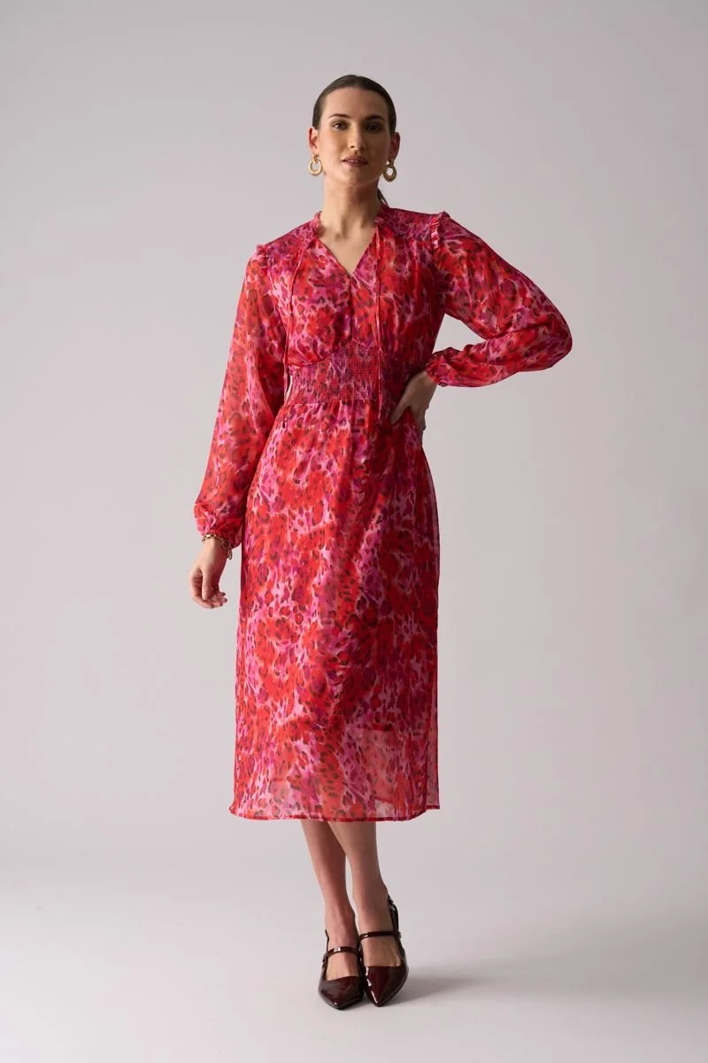 FOIL Coral Print Chiffon Dress