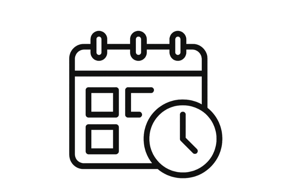 Calendar with a clock overlay, indicating scheduling or time management