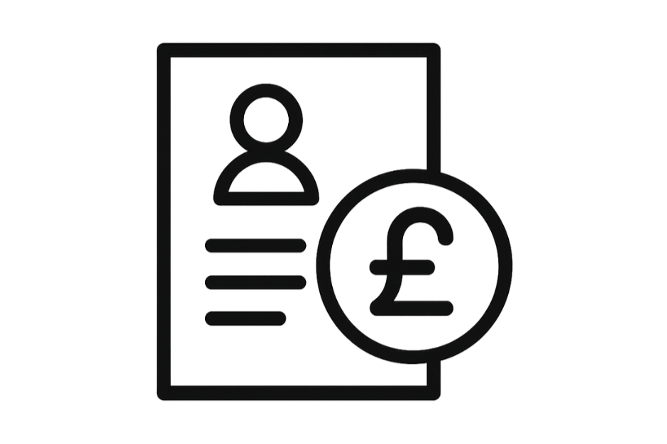 Icon of a resume with a pound symbol indicating salary or cost