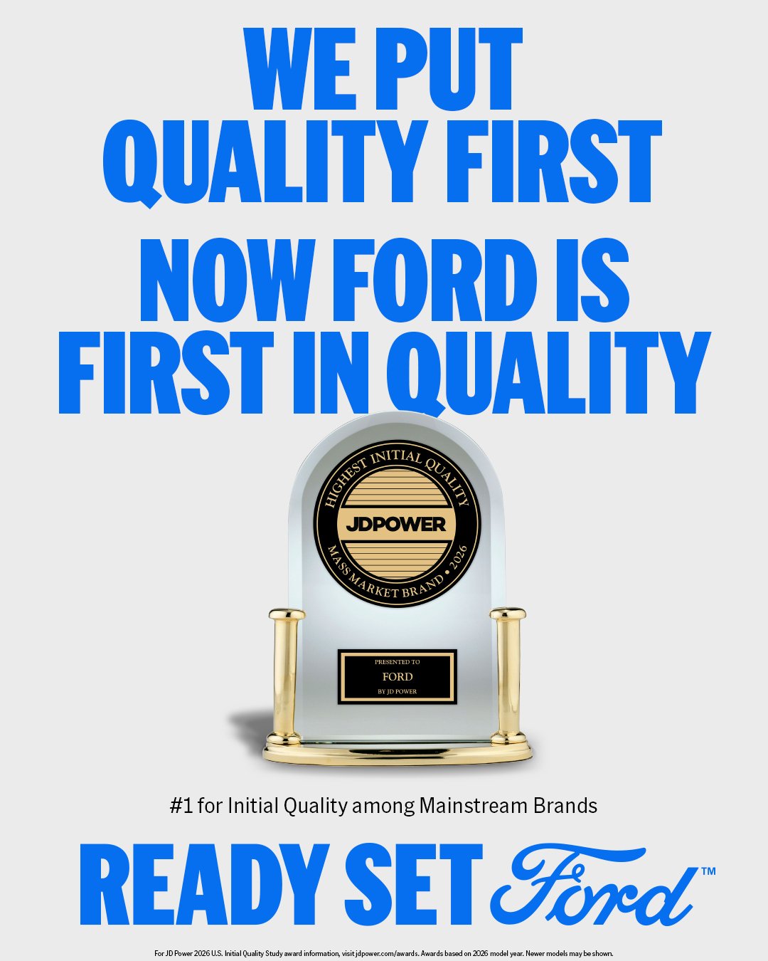 Now Ford Is First in Quality — J.D. Power 2026 Initial Quality award campaign graphic for Town & Country Ford Nashville by Collaborative Concepts Marketing