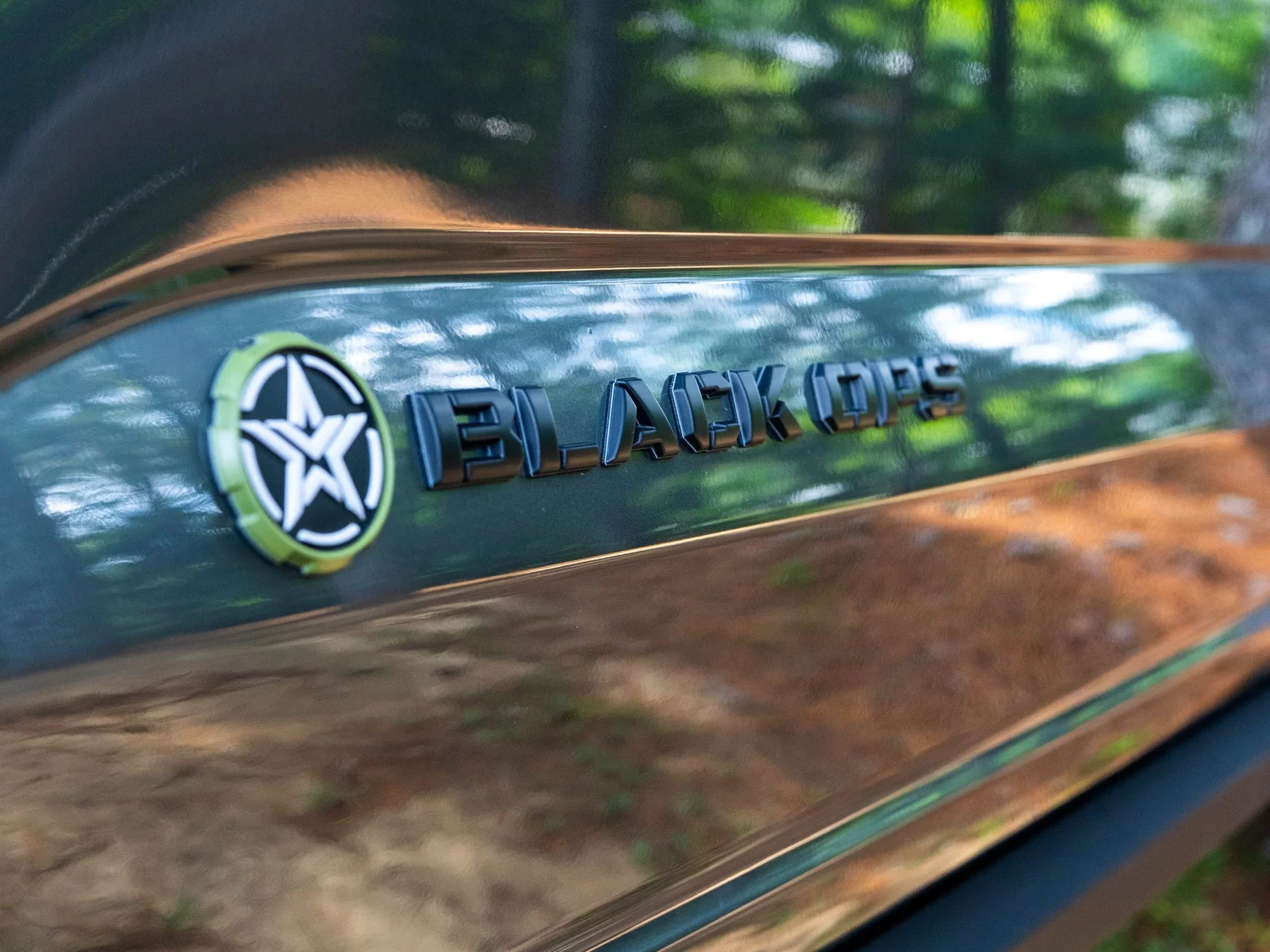Black Ops by Tuscany star emblem badge on an F-250 Super Duty fender