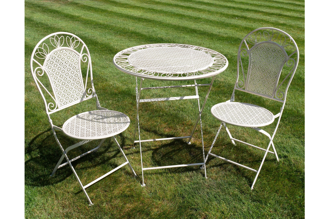 Chic White Metal Bistro Table & Chairs Set