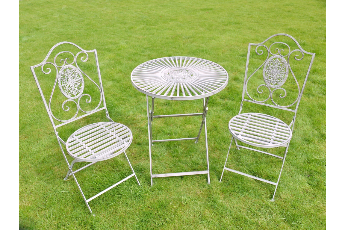 Antique Grey Metal Table & Chairs Set