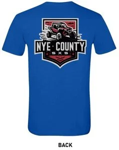 Royal Blue Nye County SxS t-shirt with UTV logo graphic, full back view - off-road SxS club apparel
