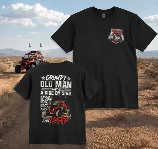 Black "Grumpy Old Man" side-by-side t-shirt with off-road UTV graphic, Nye County SXS apparel