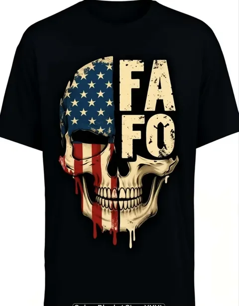 Black FAFO Skull t-shirt with American flag skull graphic, Nye County SXS off-road apparel