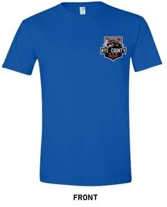 Royal Blue Nye County SxS t-shirt with UTV logo graphic, full front view - off-road SxS club apparel