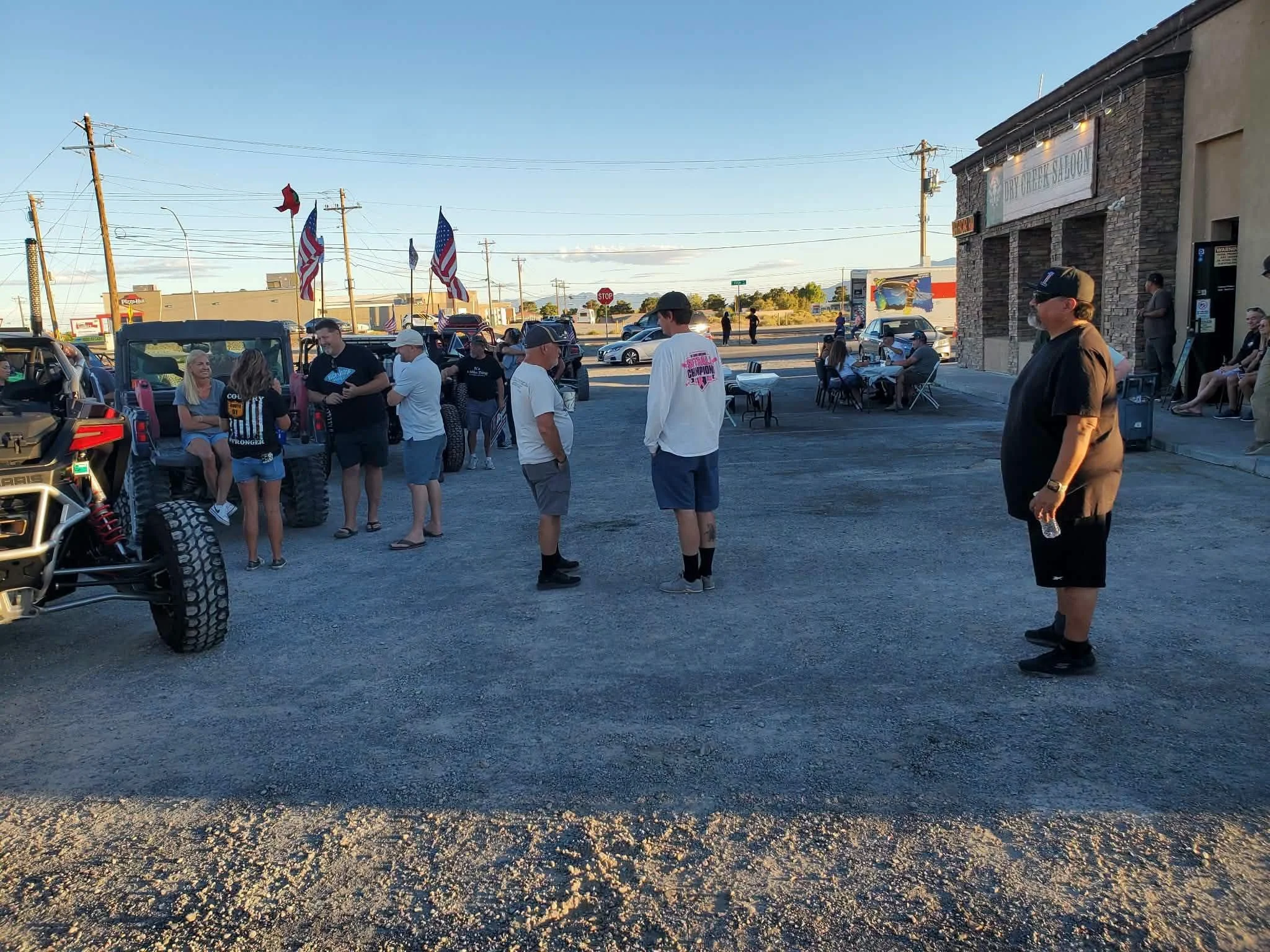 Nye County SxS members and their UTVs gathered in a parking lot for the September 2026 monthly meet cookout in Pahrump, NV