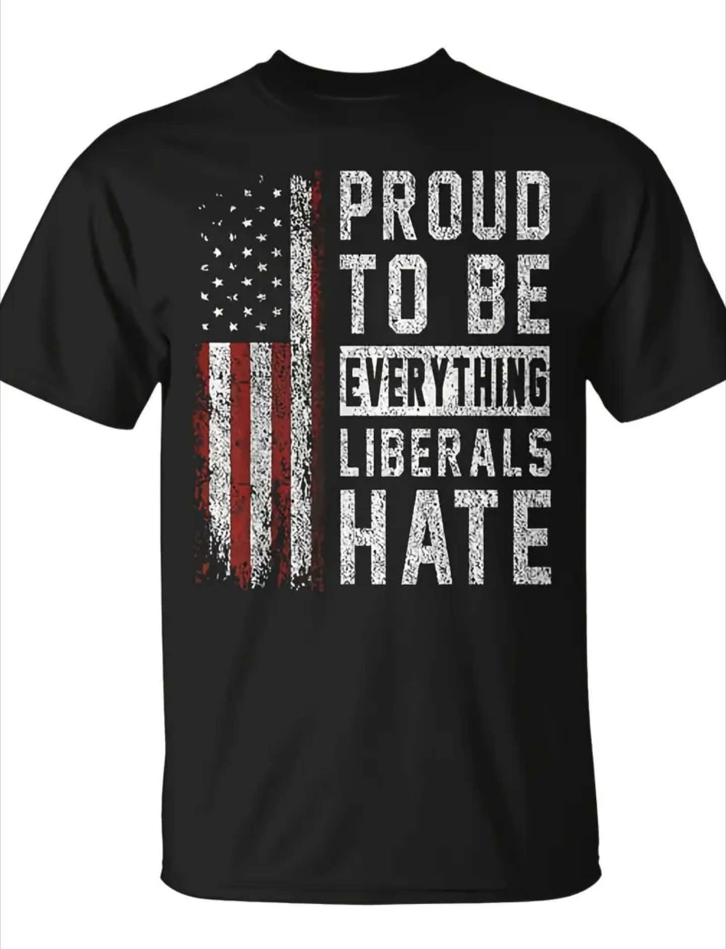 Black "Proud To Be Everything Liberals Hate" t-shirt with American flag graphic, Nye County SXS off-road apparel