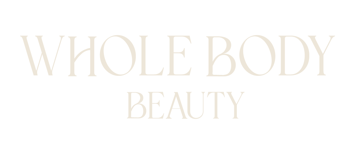 Text in gray says "WHOLE BODY BEAUTY" on a black background.