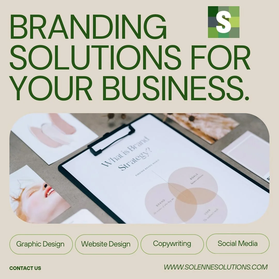 ✨ Ready to elevate your brand? At Solenne Solutions, we create bold, beautiful, and strategic branding tailored to your business goals.

From Graphic Design to Website Design, Copywriting, and Social Media&mdash;we&rsquo;ve got the tools to bring you