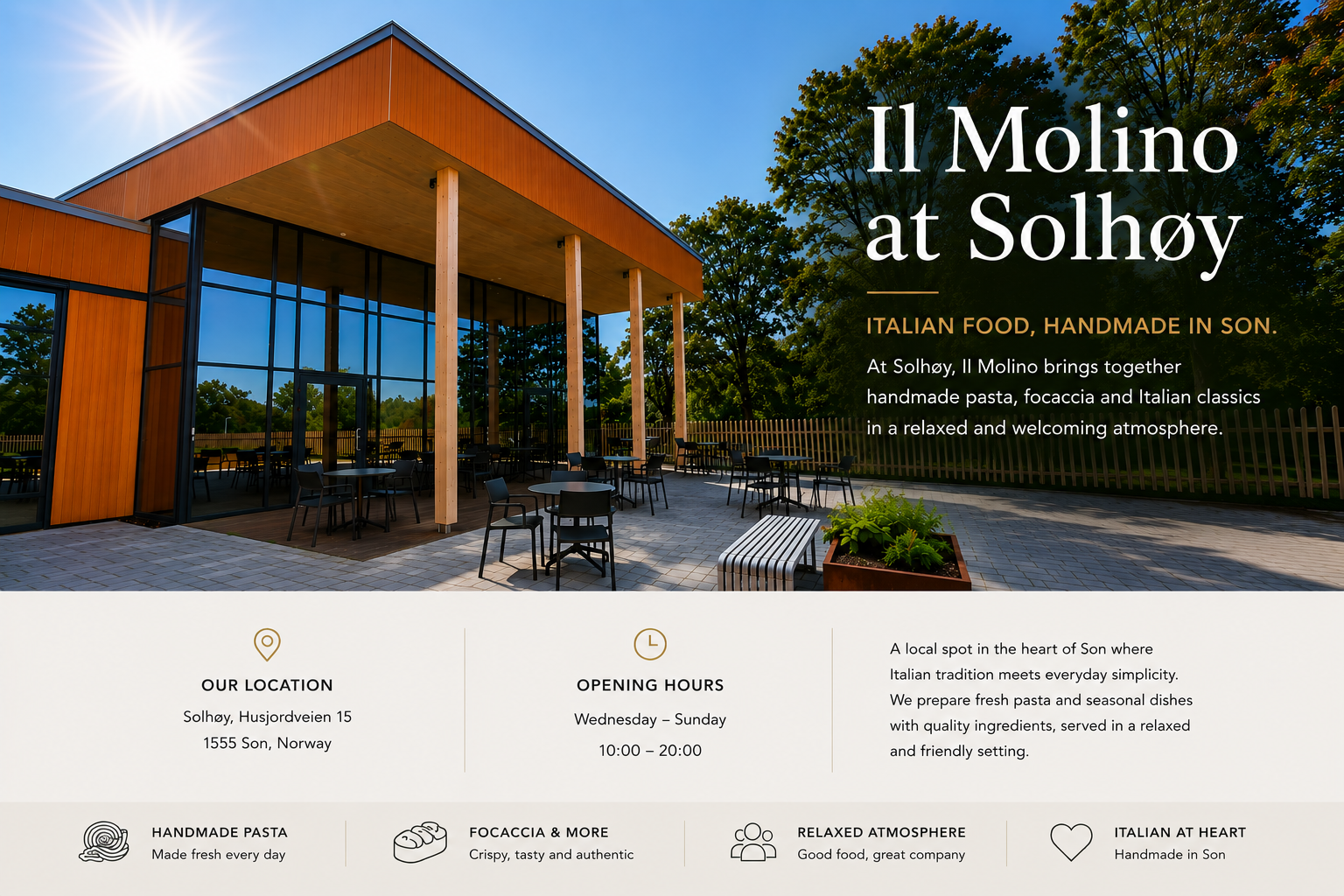 Italian café and restaurant at il Molino di Depergola, Solhøy in Son, Norway
