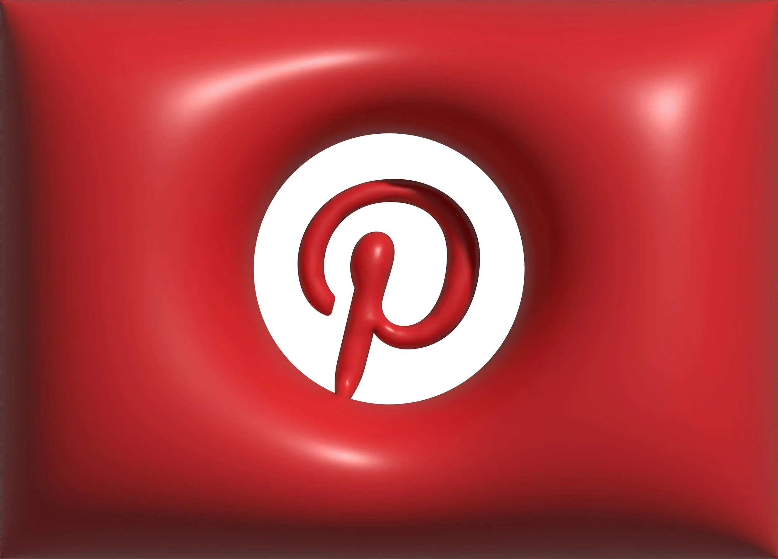 A red, shiny, abstract background with a white circular shape featuring a red, spiral line.
