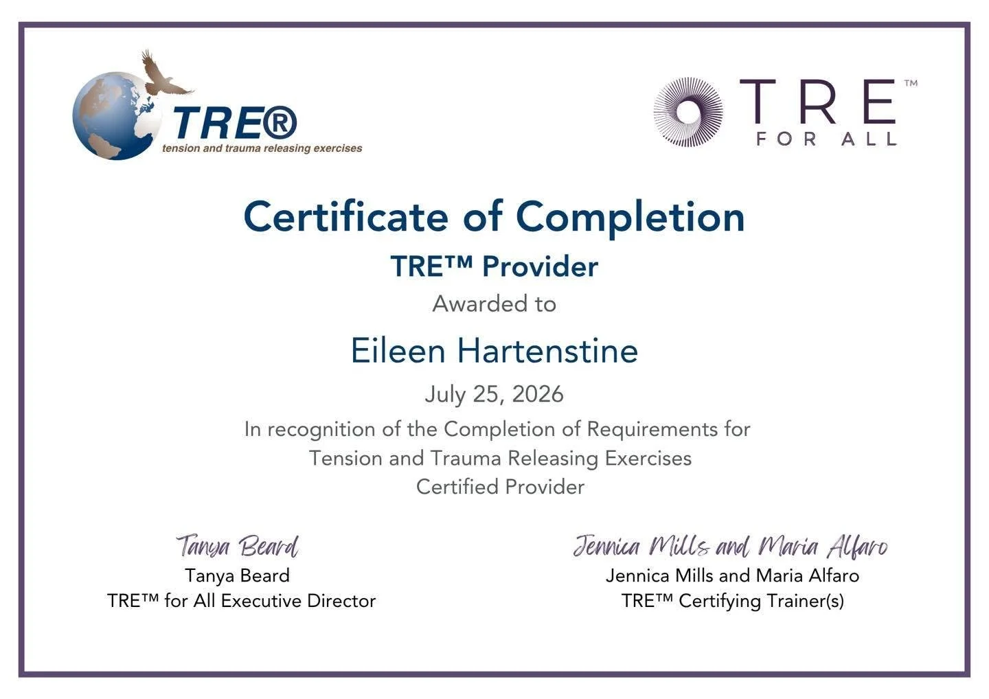 Certified TRE/Neurogenic Yoga Facilitator!