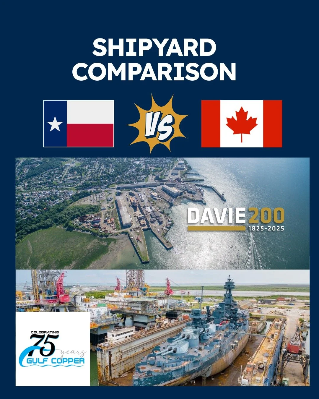 Texas vs. Canada Shipyard Size and Capability Comparison

Davie recently acquired Gulf Copper shipyard in Texas. This post compares the 2 facilities which are slated to be building icebreakers for the American Coast Guard and Canadian Coast Guard.

O
