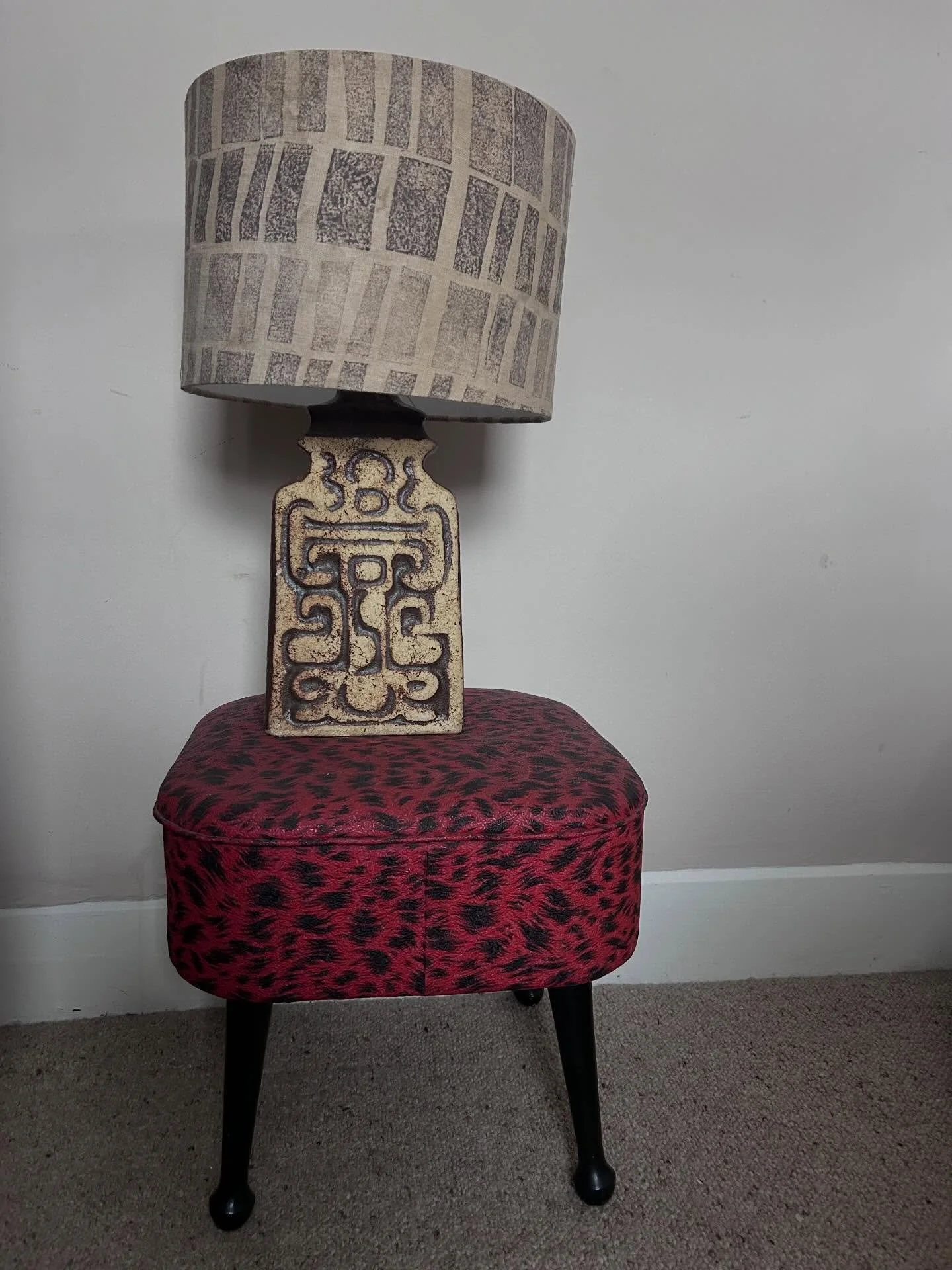 I have bought a wonderful new lamp base made by #barbaradavidsonpottery . I love how it works with my block printed and naturally dyed walnut and iron lampshade.
I will get it wired up and decide whether to keep it or sell it .
I am a magpie for beau