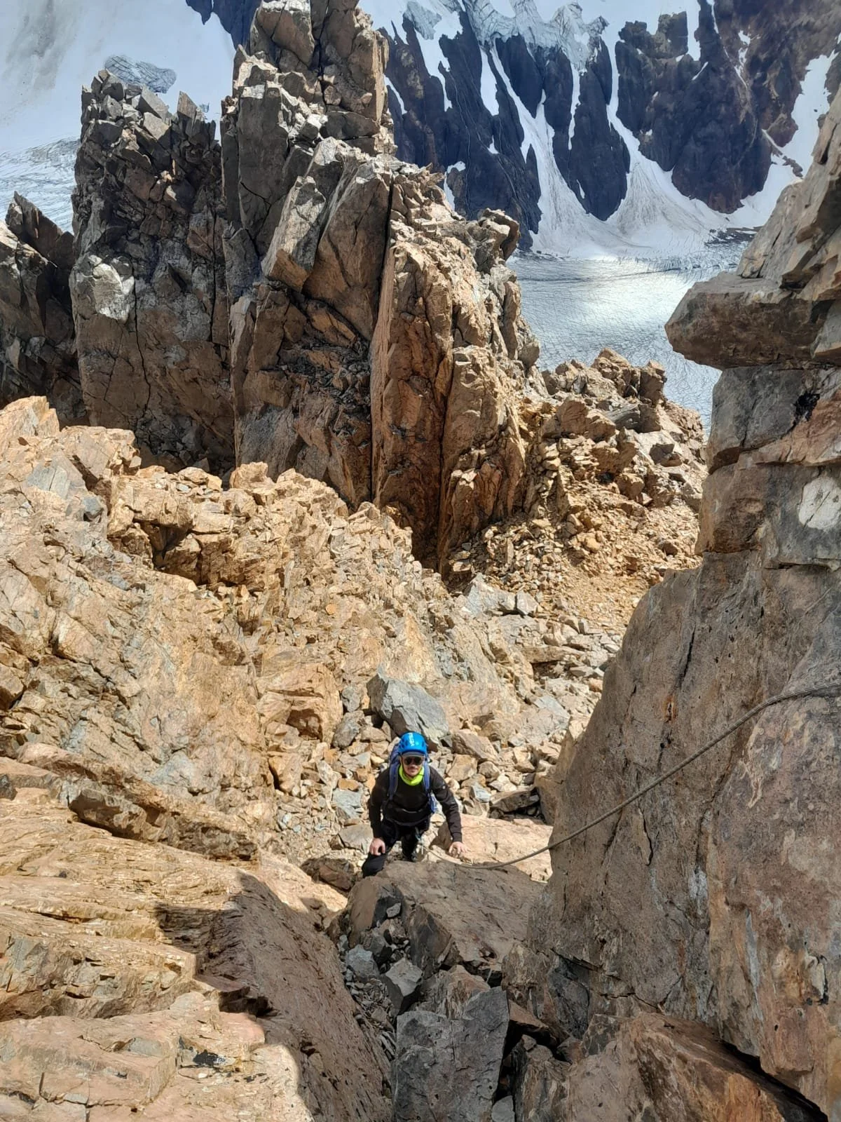 climbing the meters of cerro madsen , el chalten, patagonia