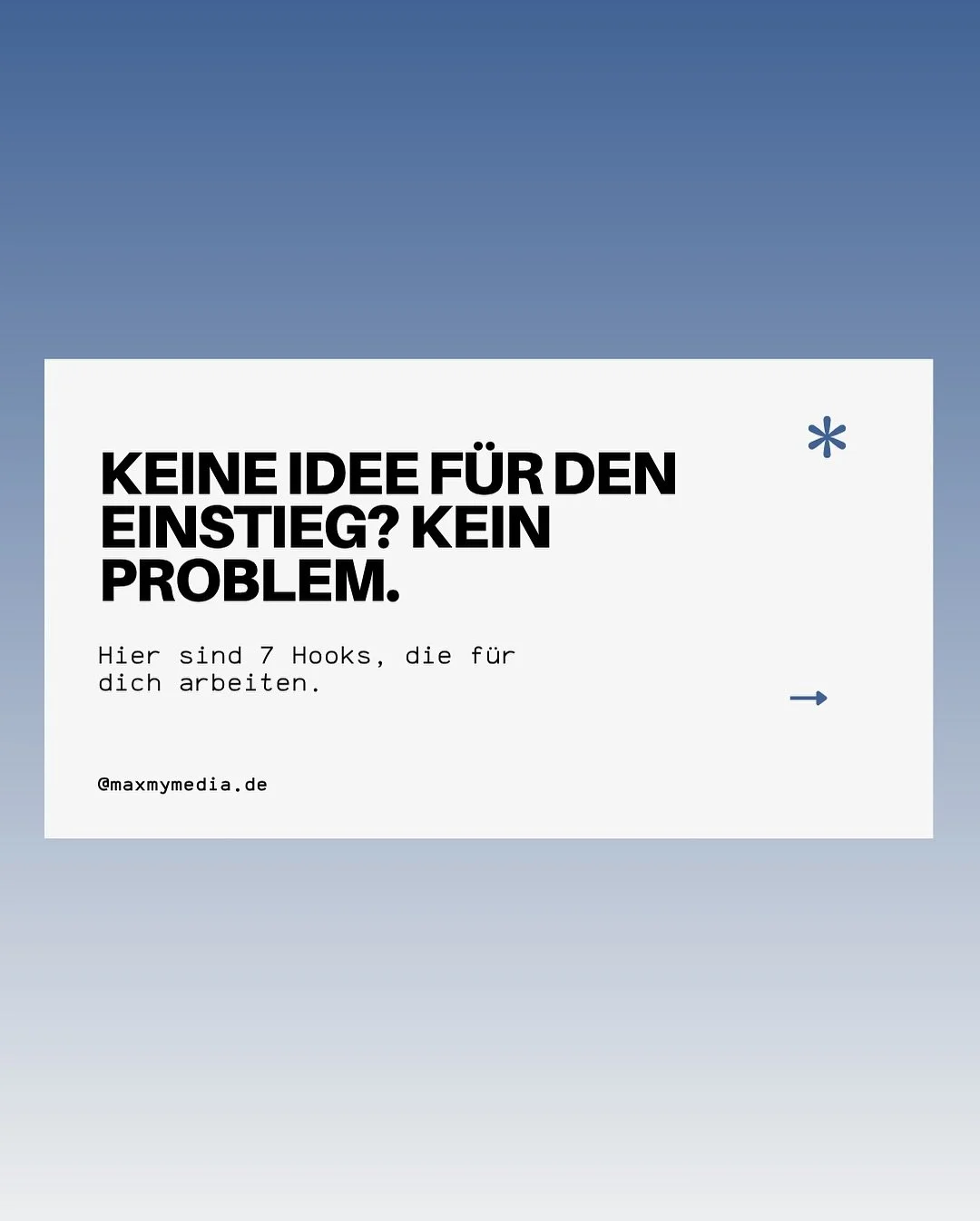 Guter Content beginnt mit einem starken Einstieg.

Wir haben dir 7 Hooks zusammengestellt,
die genau das tun, was sie sollen: Aufmerksamkeit holen, Interesse wecken, Vertrauen schaffen.

📌 Ob Reel, Caption oder Karussell &ndash;
diese Hooks funktion