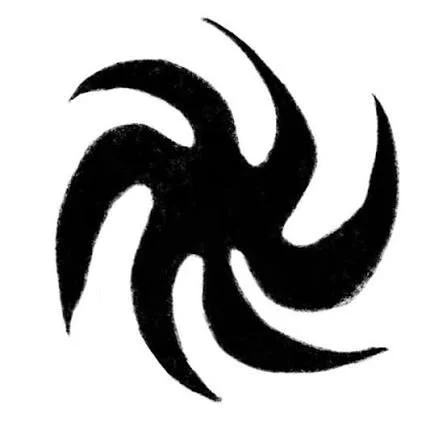 Black abstract spiral design on white background