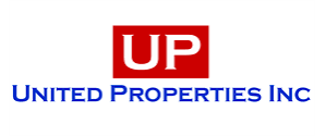 Logo of United Properties Inc with a red square and the white letters 'UP' inside, and the company name in blue text below.