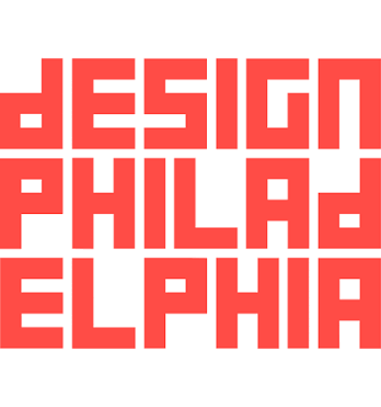 Text-based logo reading 'DESIGN PHILADELPHIA' in red uppercase letters on a white background.