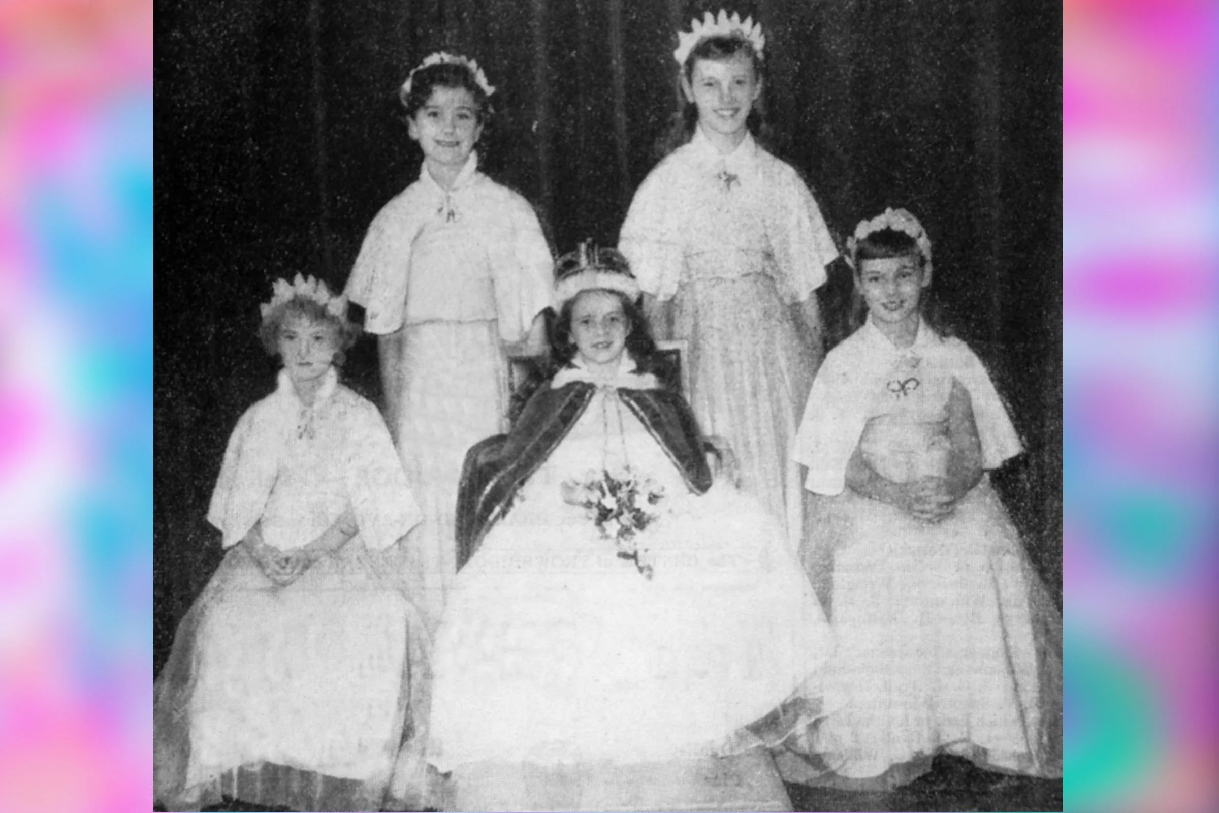  PATRICIA DUNFORD  - CHILDREN'S QUEEN 1958 with CAROLINE MATTHEWS, SUZANNE HALL, PAULINE URCH & WENDY BELCHAM