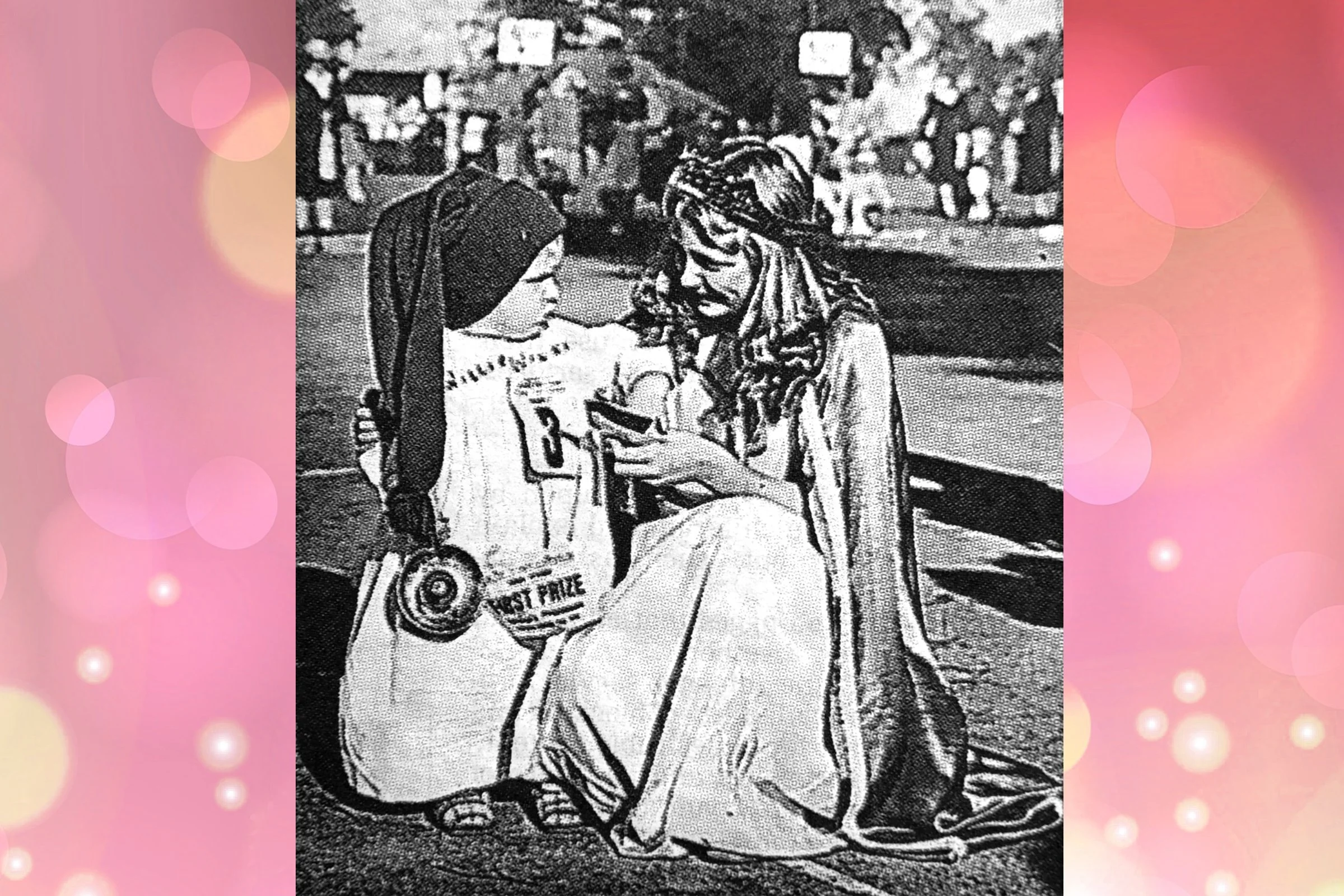  1948 Wee Willie Winkie  being given a prize from Children's Carnival Queen Cynthia Bateman