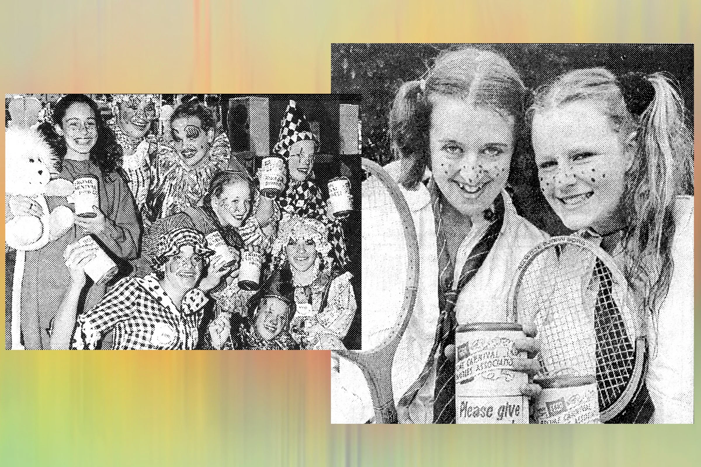 Collectors from Frome Pantomime Co; St Trinians Girls - Kelly Noble & Louise Cotterill