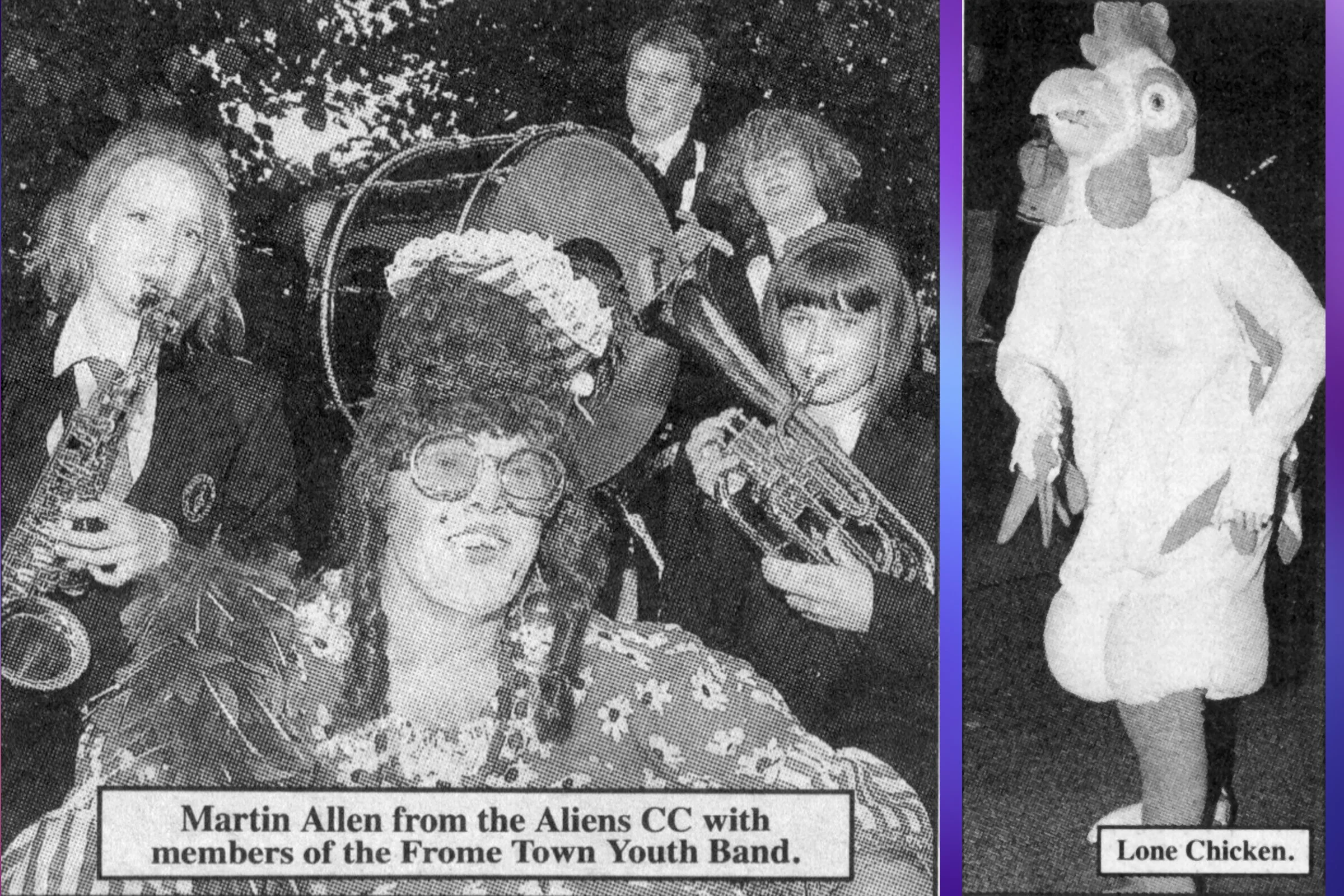 Martin Allen from Aliens CC with members of Frome Youth Band; Lone Chicken entrant.